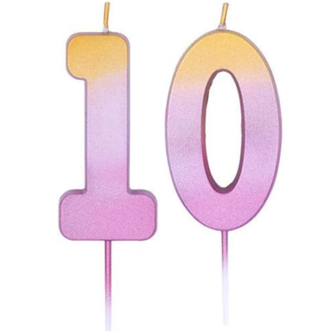 Number 10 Rose Gold Pink Ombre Party Candles