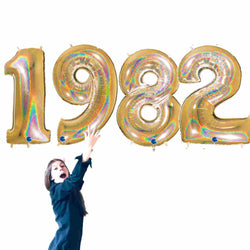  1982 year balloons in glitter gold