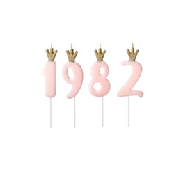 Pink Party Cake Candles with Gold Crown | 1982