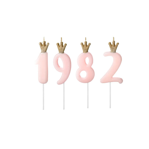 Pink Party Cake Candles with Gold Crown | 1982