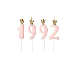 1992 pink number cake candles with glittery gold crown