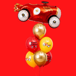 Red vintage race car balloon bouquet for 1st birthday party decorations
