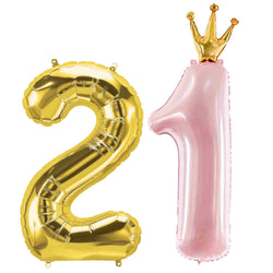 21 Light Pink Crown & Gold Number Balloons | 39 INCH