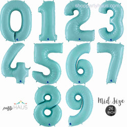 26 inch miod sized pale pastel blue number balloons