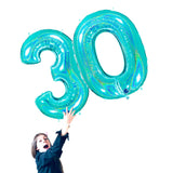 Number 30 Balloons in Glitter Teal 40 INCH Tall (100cm)