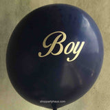 36 Inch Navy Blue Latex Balloon with Gold Boy Custom Decal