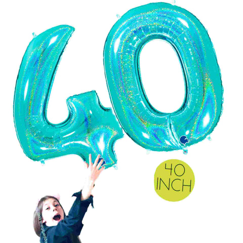 40 INCH Glitter Teal Number 40 Balloons (100cm)