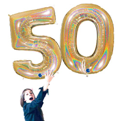 50th Birthday Balloons l 50 Glitter Gold Number Balloons 40 IN Tall (100cm)