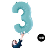 40 INCH Pastel Blue Number 3 Balloons (100cm)