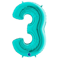 Number 3 Teal Blue Foil Balloons 40 IN (100cm)