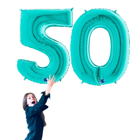 50th Birthday Balloons Teal Numbers 40 INCH