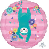 sloth balloon 18 inch round with upside down teal sloth and pretty flowers