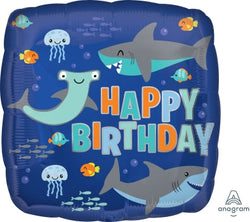 Shark Happy Birthday Balloon l 18 IN