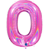 Number 0 Glitter Fuchsia Pink Foil Balloons 40 IN (100cm)