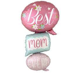 Best Mom Ever Balloon with 3 bubbles in Pink and Blue with flowers