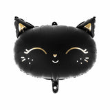 Matte black Cat Foil Balloons with Pretty Lashes and gold whiskers