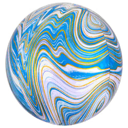 Blue white and gold marble orbz balloons