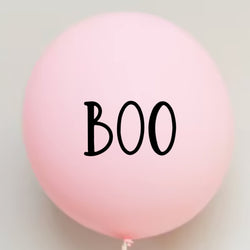 Custm latex balloon for halloween, a big 36 inch light pink latex balloon with black Boo decal