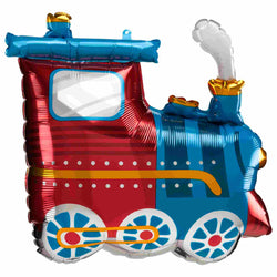 Sweet red and blue Choo Choo Train Engine Balloon with smoke coming out of the caboose
