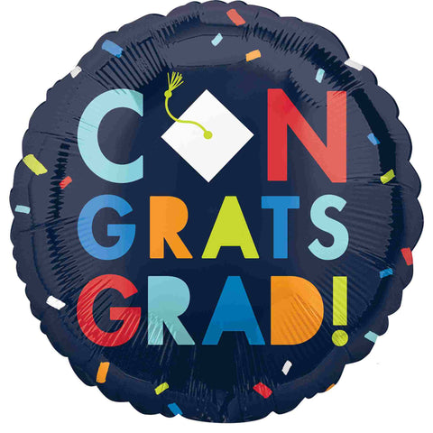 18 Inch Congrats Grad in Navy with Blue, red, orange, and yellow accents colors.  Navy Class of Awesome by Anagram