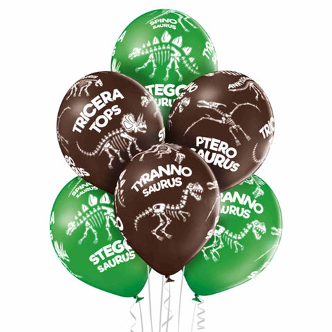 12 Inch dinosaur fossil latex balloons in green and dark brown