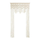 Woven fringed macrame wall backdrop in off white color with wood dowel