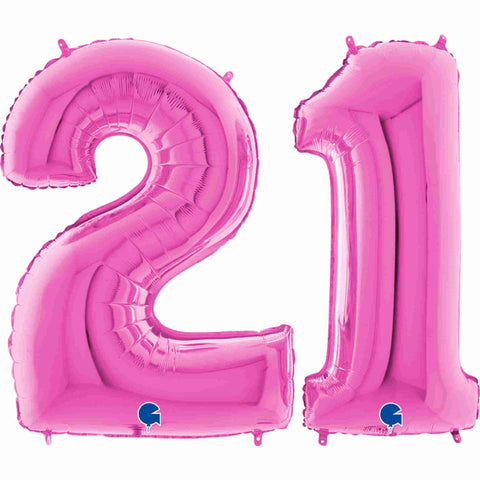 Fuchsia pink number 21 balloons