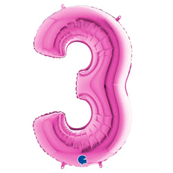 26 Inch fuchsia pink number 3 balloon