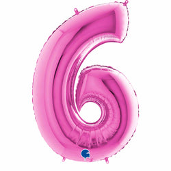 Bright pink fuchsia  number 6 balloons in small 14 inch size