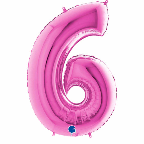 Bright pink fuchsia  number 6 balloons in small 14 inch size