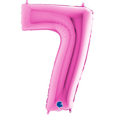 Bright pink fuchsia number 7 balloons in small 14 inch size