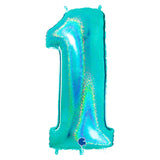 Number 1 balloon in glitter teal in 40 inch size