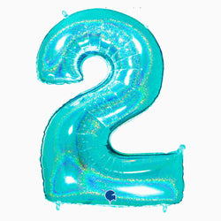 teal number 2 (two) balloons in large 40 inch tall size