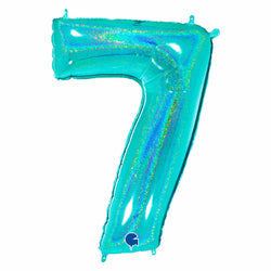 Glitter Teal Blue Number 7 Balloons | 40 INCH