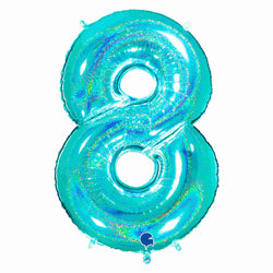 Glitter Teal Blue Number 8 Foil Balloons 40 INCH (100cm)