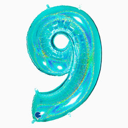 Glitter Teal Blue Number 9 Foil Balloons 40 INCH (100cm)