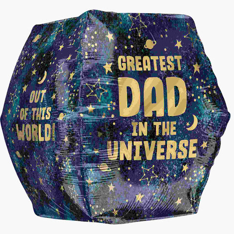 Greatest Dad in the Universe Anglez Balloon, with stars and galaxy background