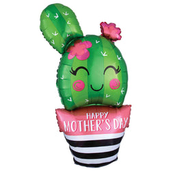 Happy Mothers Day Balloon Cactus with Black and White Planter and smiley face.