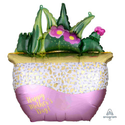 Happy Mother's Day Mom floral succulent plant balloon with flowers in pink, green and gold. Stunning design!