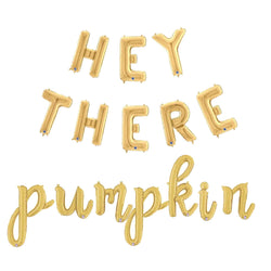 Hey There Pumpkin banner in gold letter balloons