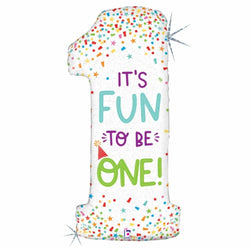 Its Fun To Be One Number 1 Balloon in glittery sprinkles.  40 Inch Tall Balloon.