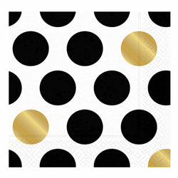 Black and white polka dots with gold metallic dots paper luncheon napkins