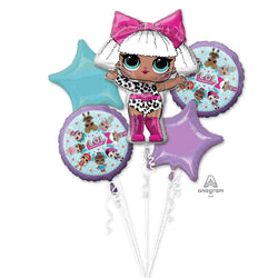 LOL Doll Surprise Diva Balloon Bouquet Set of 5 Balloons in pink, white, purple and pale blue