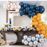 Navy Latex Balloon Garland with White Sand, Mustard and Reflex Silver