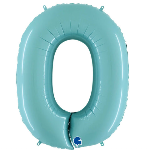 Pastel Blue 40 INCH Number 0 Balloon (100cm) by Grabo