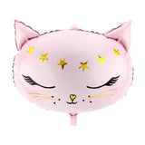 Pink Cat Foil Balloons with Pretty Lashes and gold whiskers, nose and star headband19 INCH 48 cm