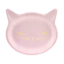 Pink Kitty Cat Paper Party Plates with Gold Metallic Printing