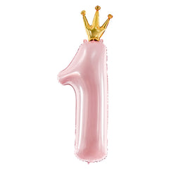 Light pink number 1 balloon with a gold crown