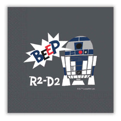 R2-D2 Paper Napkins in grey with "BEEP" message for Sttar Wars Theme Birthdays