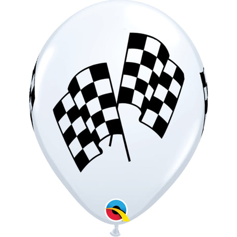 Race Flag Balloons - Latex Pkg 6 White with black racing flag print